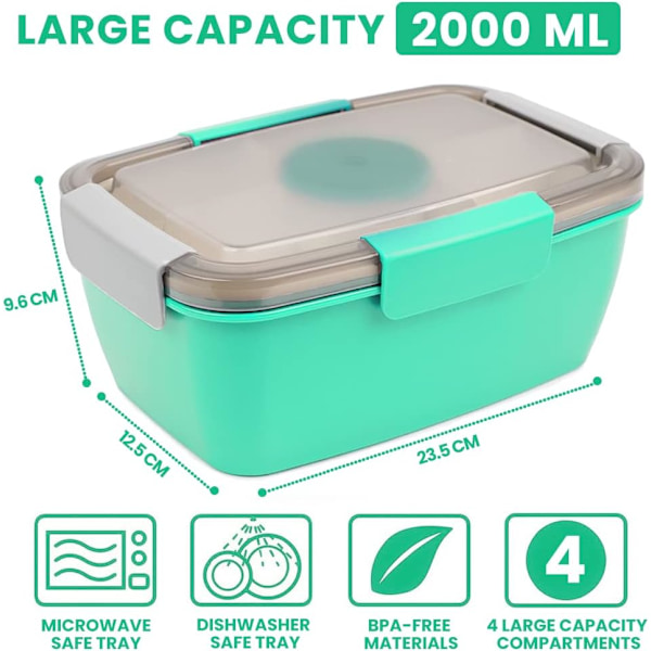 Bento Box 2000ML, Lunch Box Salladslunchbehållare att ta med 4