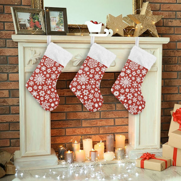 Julklapp, Personliga Julklappsstrumpor 2-pack Glad Jul Snöflingor Vit Röd 45,7 cm Julstrumpor Hängande Ornament Ka
