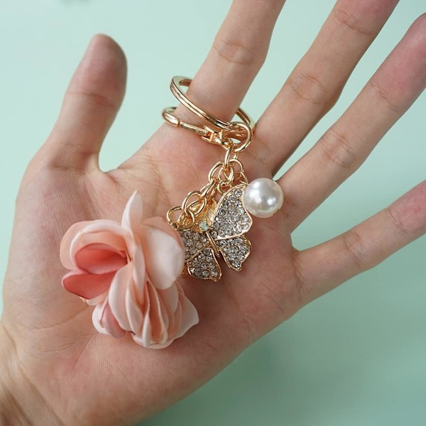 Blomma Nyckelring Söt Sparkle Rhinestone Butterfly