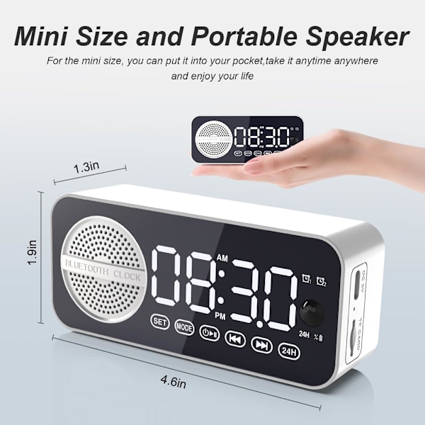 Digitalt LED-vækkeur med trådløs højttaler, dobbelt  til soveværelse/tunge sovende/voksne/teenagere, Bluetooth-højttaler understøtter TF-kort afspilning FM-radio