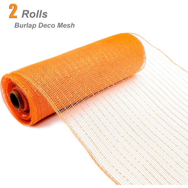 2 ruller orange deko mesh bånd 10 tommer x 30 fod, basic metallic poly mesh bånd
