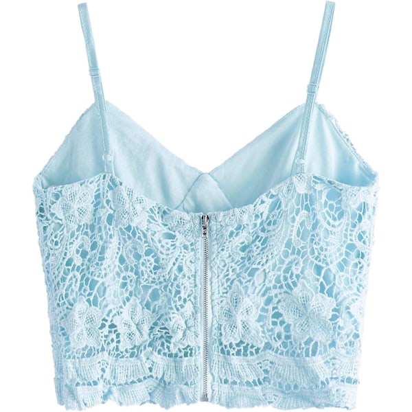 Kvinners Casual Blonder Heklet Spaghetti Stropp Glidelås Opp Cami Crop Top Camisole