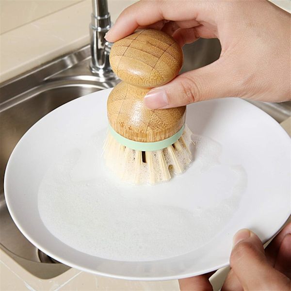 4 bitar bambu mini skrubbborste Kokosborst Pottborstar Skål