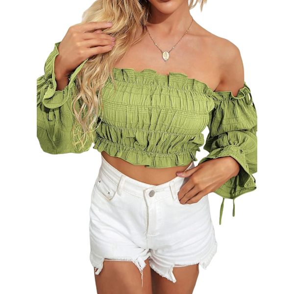 Kvinners Off Shoulder Puffy Sleeve Korsett T-skjorter Blomstertrykt Mønster Lang