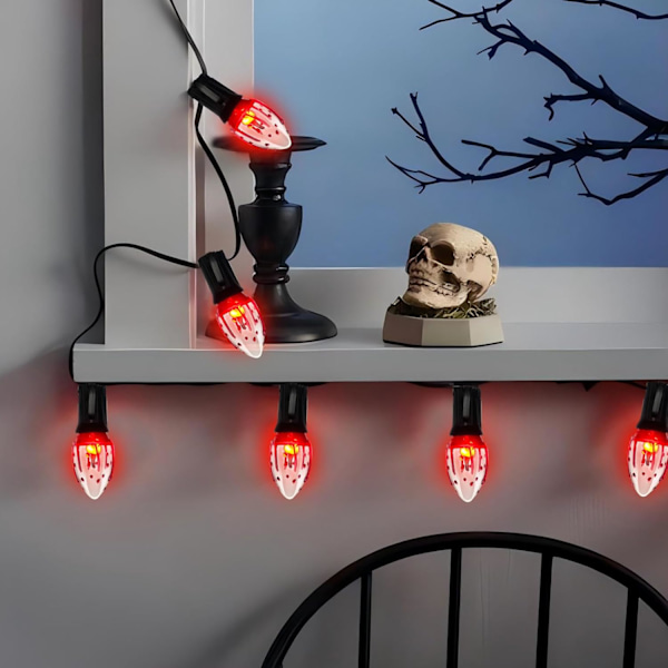 C9 Halloween Pathway Lights Outdoor, 38Ft Halloween Blood Teardrop Pathway String Lights med 25 C9 Flicker Flame Lights, Halloween Dekorasjon