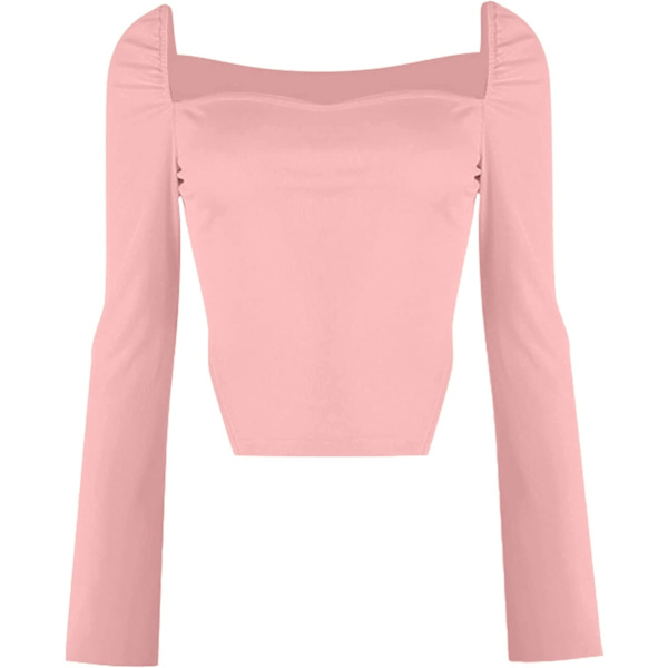 Kvinnors långärmad ribbad stickad Crop Top Scoop Neck