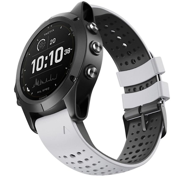 Til Garmin Fenix ​​6 To-farve Silikone Rundt Hul Quick Release Urbånd GCS White Black