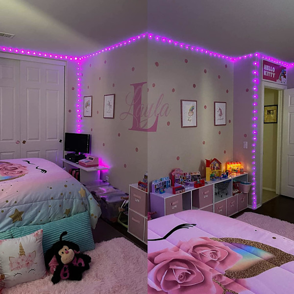 2-pack rosa replampor batteridrivna ljusslingor inomhus utomhus vattentät, vardera 33ft 100 LED 8-läges repfe-lampor, rosa batteridriven rosa 2