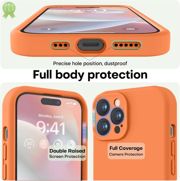 iPhone 14 Pro-deksel i førsteklasses silikon med mikrofiberfôr, støtsikkert - Oransje