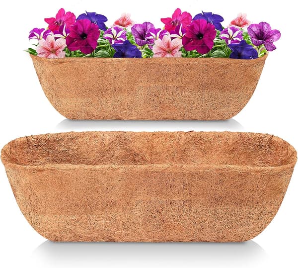 24 tums tråg kokosfoder ersättning för hängande växtkorg, 2 st tjocka kokosfiberfoder för trädgårdsblomkruka, fönsterblomlåda,