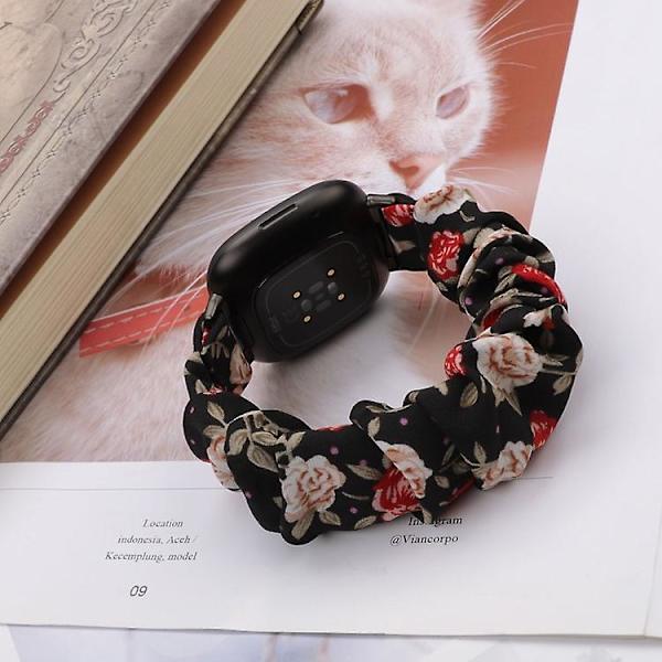 Universell hårslinga i tyg för Fitbit Versa 4 / Sense 2 Black Floral