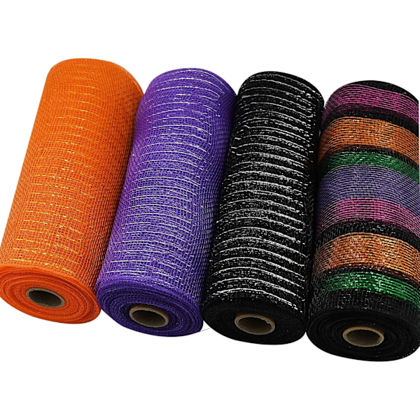 Halloween Polyester Mesh Ribbon Deco Metallic Fall Mesh Metallic Foil Black