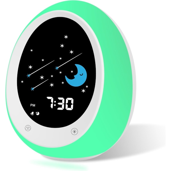 Kids Alarm Clock, Toddler Sleep Training Clock with Sun & Moon, Sound Machine, Night Light, Ok to Wake Alarm Clock for Children White White