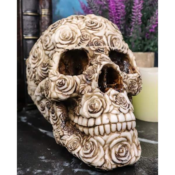 Ebros Day of The Dead Tooled Ornate Floral Skull Figurine DOD Rose Sugar Skulls Statue As Cranium Skeleton Head     Ossuary Macabre Altar Decor