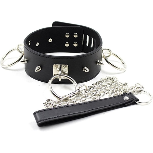 Halsbånd Choker med snor, Punk blødt læder justerbar Choker, O-ring hals