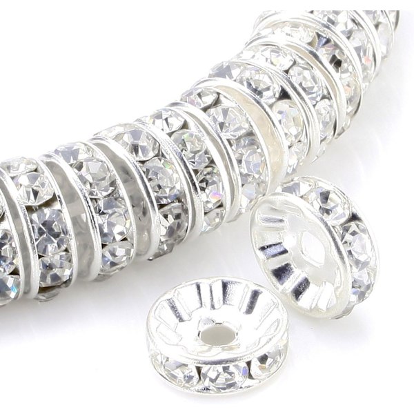 100 stk Spacer Beads 8mm - Sølvbelagt tsjekkisk krystall strass