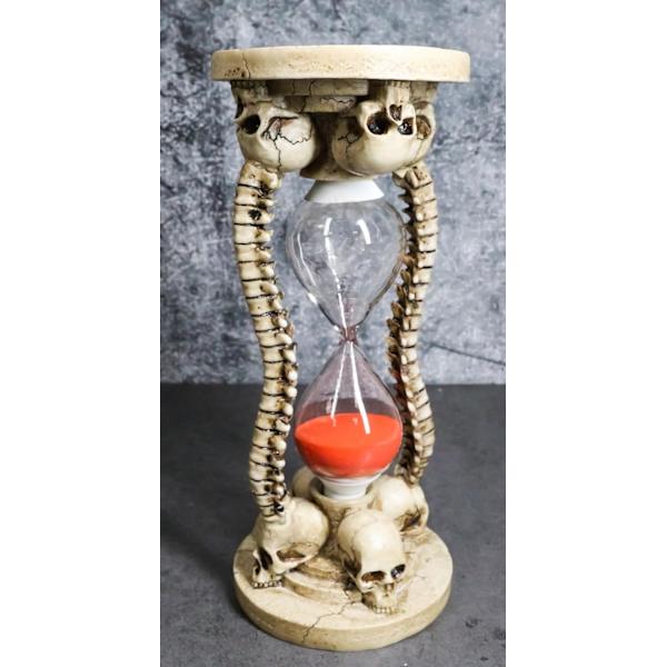 Ebros Gave Gotisk Alkymi Kirkegård 4 Kranier Med Skelet Rygsøjle Knogler Dekorative Sand Timer Figur Ossuarium Makaber Sandtimer Accent