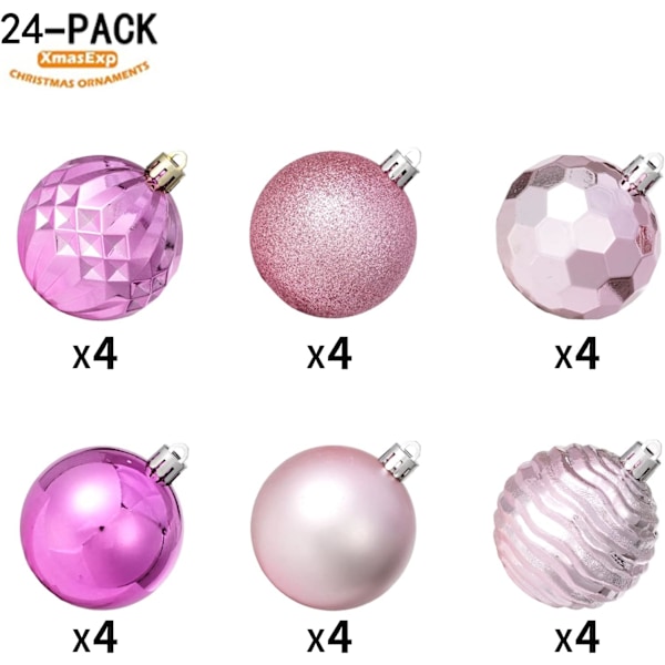 Julekule (2,36\", rosa) 24 stk julekulepynt usynlig