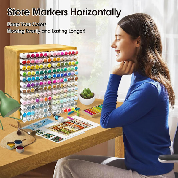 Mrker Orgnizer for 18 Mrkers,Bmboo Wooden Desk Storge Orgnizer Rck,Mrkers ns ncils rt Brushes Storge Holder for Home Clssroom bamboo wood