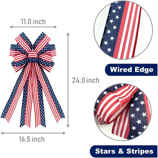 2 stk. Store patriotiske sløjfer 24 tommer Amerikansk flag krans sløjfer stjerner og striber