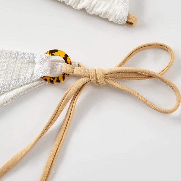 Kvinnors Triangel String Bikini Ribbad O Ring Tie Side Tvådelad Baddräkt