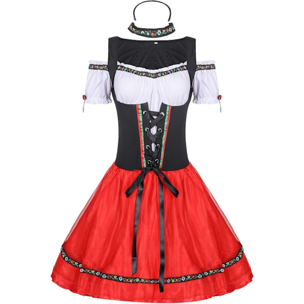 Oktoberfest-kjolekostyme - Patchwork Puff Short Sleeve Dirndl-kjole