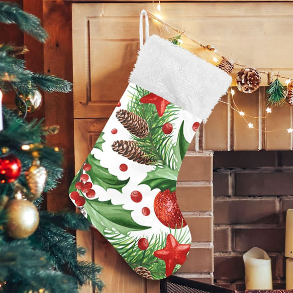 Julklapp, personliga julklappsstrumpor 2-pack Jul Mistelbär, kulor, kottar, stjärnor 45,7 cm Julstrumpor Hängande O