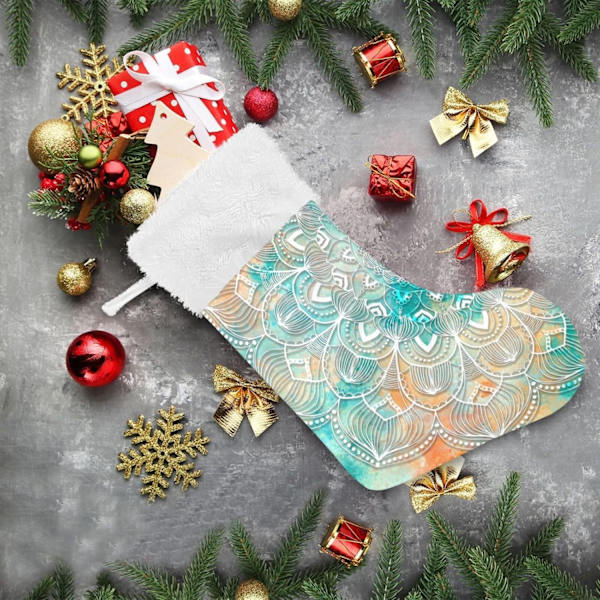 Julklapp, personliga julklappsstrumpor 2-pack Abstrakt grön Mandala-konst 45,7 cm Julstrumpor Hängande Ornament Eldstad för Bygg