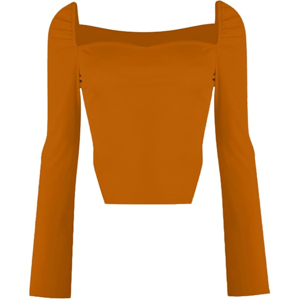 Kvinnors långärmad ribbad stickad crop top scoop hals asymmetrisk fåll t-shirt