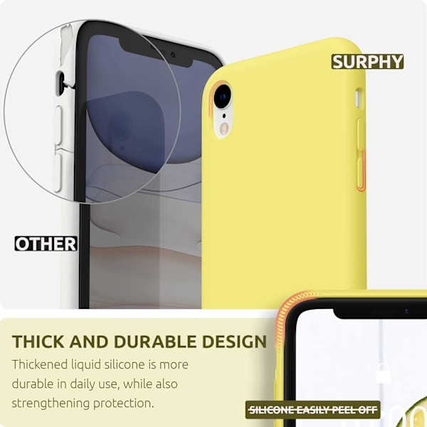 Kompatibel med iPhone XR Deksel, Fortykket Flytende Silikon Deksel (med Mikrofiberfôr) for iPhone XR 6.1 ihes, Gul Gul
