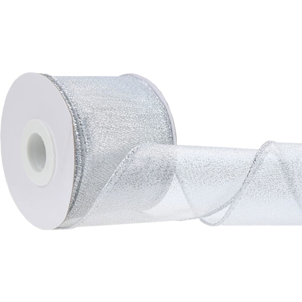 Silver Wired Ribbon 2-1/2 tum Silver Julband med Wired Edge Silver