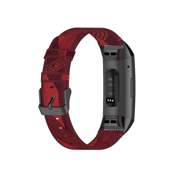 För Fitbit Charge 4 / Charge 3 Se Rostfritt stålhuvud korn Nylon Denim Ersättningsrem Klockband MVZ Red Stripe