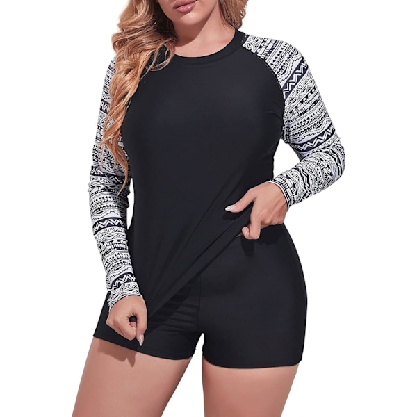 Kvinner Plus Size 2-delt Lang Arm Rash Guard Badedrakt Svømmeskjorter Topp UPF 50+