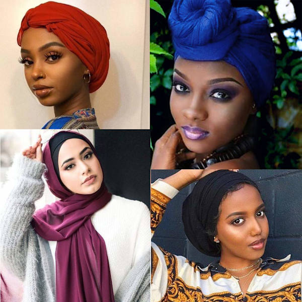 4 delar Stretch Jersey Turban Huvud Wrap Sticka Huvudwraps