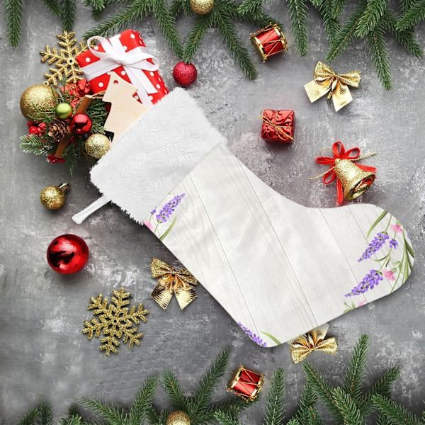 Julklapp, personliga julklappsstrumpor set om 2 lavendellila blommigt trä 18 tum julstrumpor hängande prydnad spis för träd