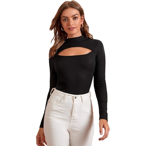Dame Leopard Print Cut Out Langærmet Slim Fit T-shirt Toppe