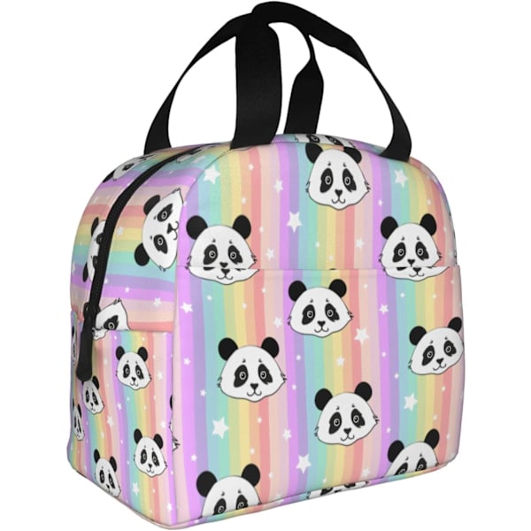 Sød Panda Rainbow Stripes Frokostpose - Isoleret Genanvendelig Madkasse
