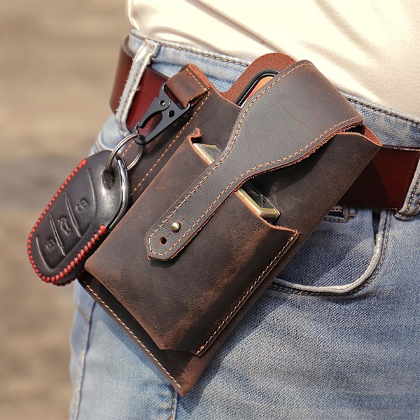 Läder Telefon Bälte Väska Midjeväska Holster Bärbar Påse Ret Coffee