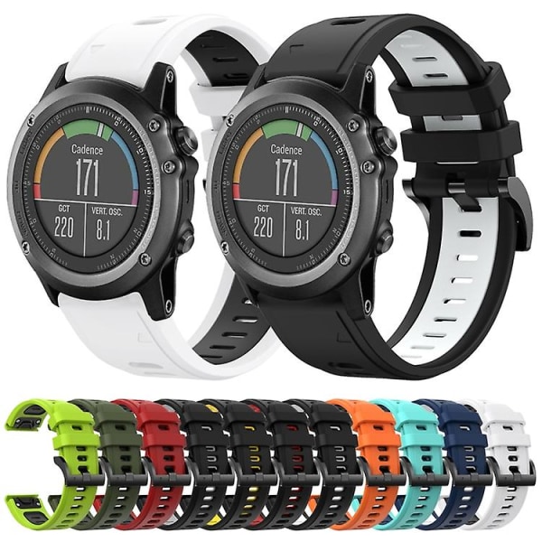 Tvåfärgat sportarmband i silikon till Garmin Fenix 3 Sapphire 26mm BIF Black-White