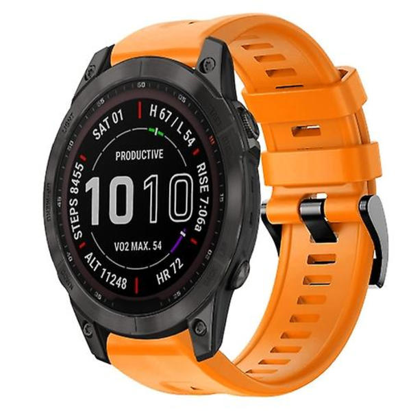 Til Garmin Fenix 7 Sapphire Solar Metal Spænde Solid Color Silikonurrem OEM Orange