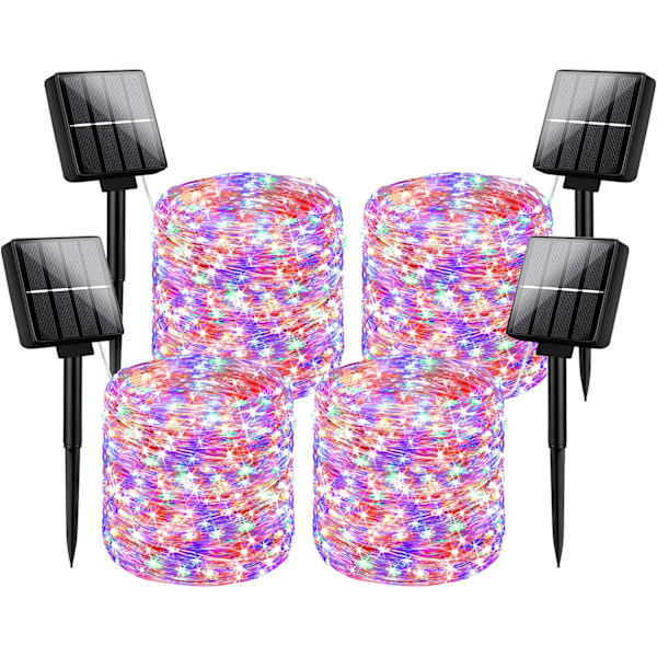 4-pack solcellslampor för utomhusbruk 288FT, var och en 72FT 200 LED solcellslampor flerfärgade ljusslingor vattentäta, 8 lägen RGB blinkande lampor för