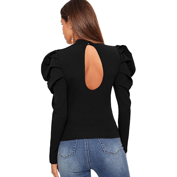 Elegant Mock Neck Keyhole Back Leg-of-Mutton Langærmet Bluse til Dame