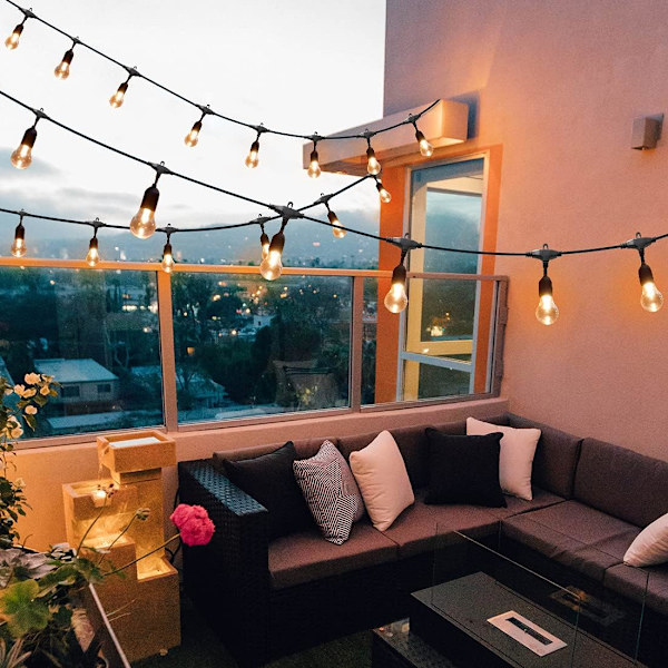 48FT Utomhus Patio Lampor Färgförändring, RGB LED-slingor med 16 E26 Shatterproof Edison-lampor, Dimbara Patio Slingor för Bistro