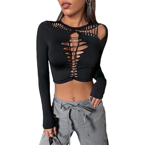Kvinde Udskåret Langærmet Rund Hals Crop Top Slim