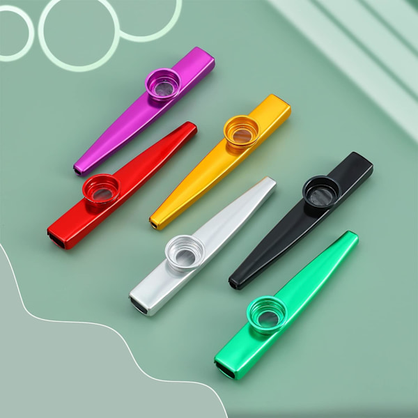 6 stk. - Metal Kazoos med fløjtemembraner og snore