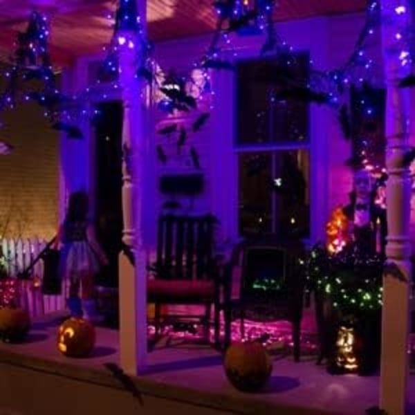 Lilla og orange Halloween 33FT 100 LED lyskæder, vandtætte sammenkædede lyskæder, stik til fest, have, gård, indendørs og udendørs lilla