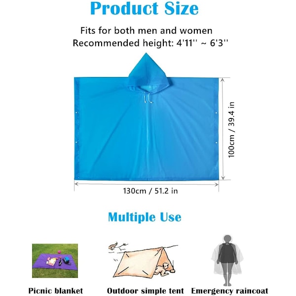 Regnponcho Regnfrakk for Voksne - 2 Pakke EVA Plast Vanntett Regn