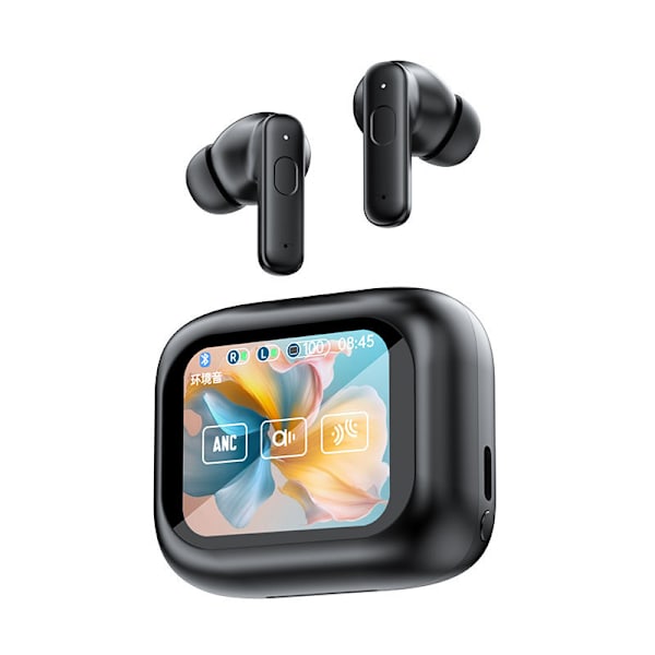 Aktiv brusreducerande öronsnäckor ANC med smart pekskärm för iPhone Android TWS True Wireless Bluetooth-öronsnäckor Black