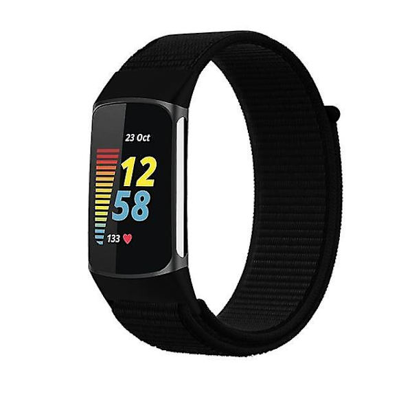 Rem til Fitbit Charge 5 Smart Watch Tilbehør Sports Nylon Loop Armbånd Rem Correa Pulsera Til Fitbit Charge 5 Band Dark black