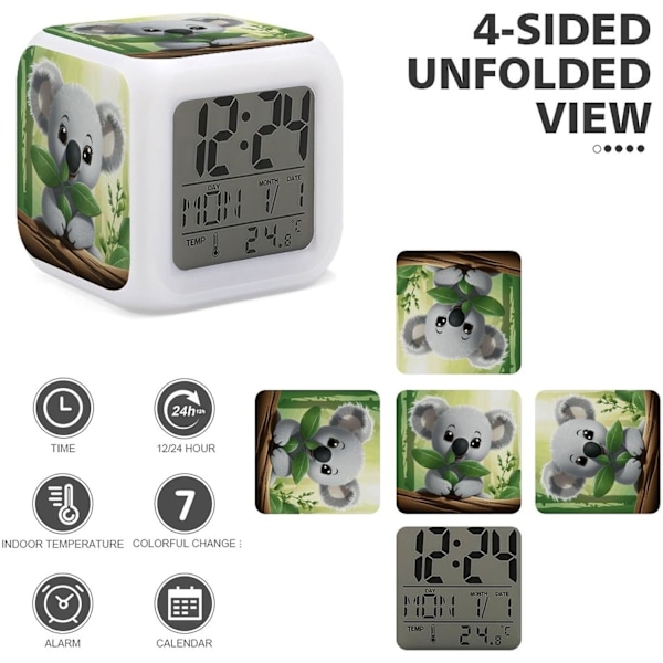 Väckarklocka, Grön blad Koala Tryck Digital Väckarklocka, Resor, Liten Väckarklocka för Sängbord, Väckarklocka Baery Powered Vit Vit